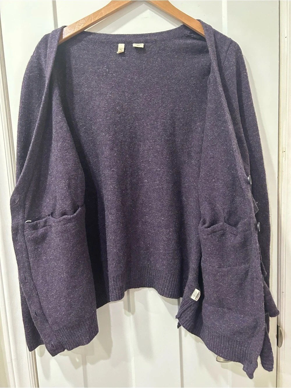 Anthropologie Moth Ruffle Cardigan Sweater Purple Wool Blend Size L Romantic